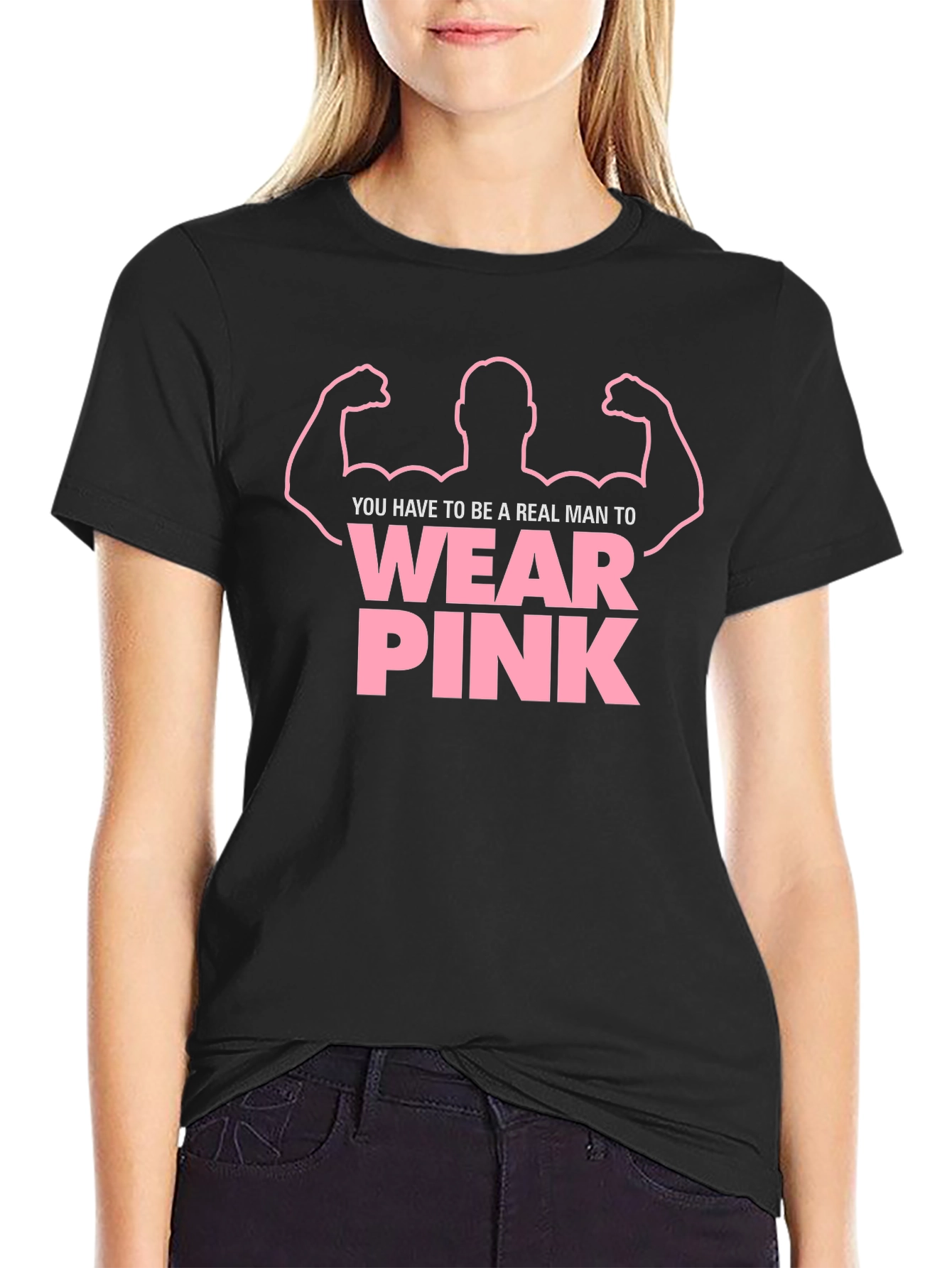 Black Real Man Wear Pink Graphic Tee view 2