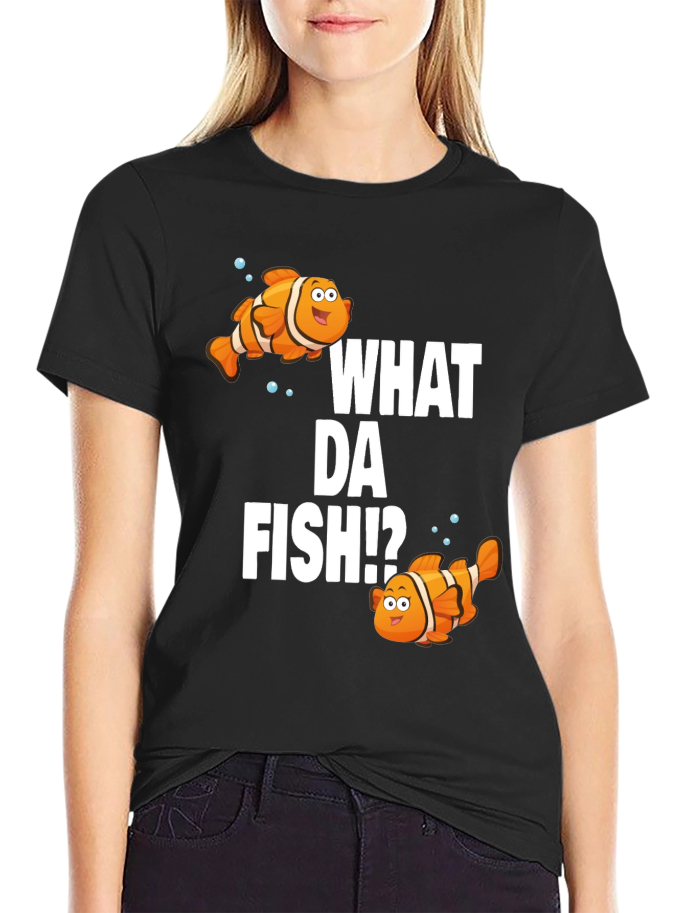 Black What Da Fish!? Graphic T-Shirt view 2