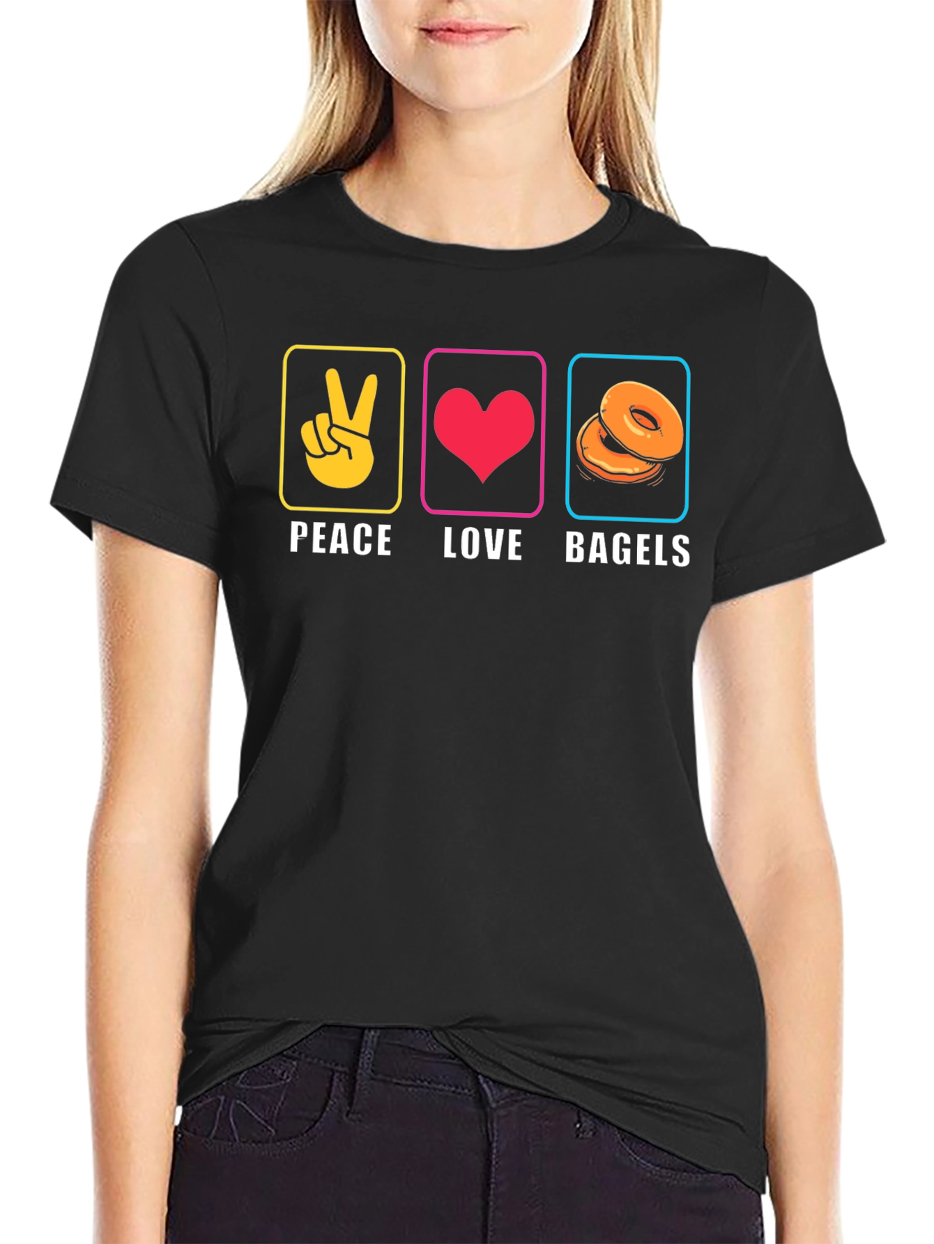 Black Peace Love Bagels Graphic Tee - Casual Comfort view 2