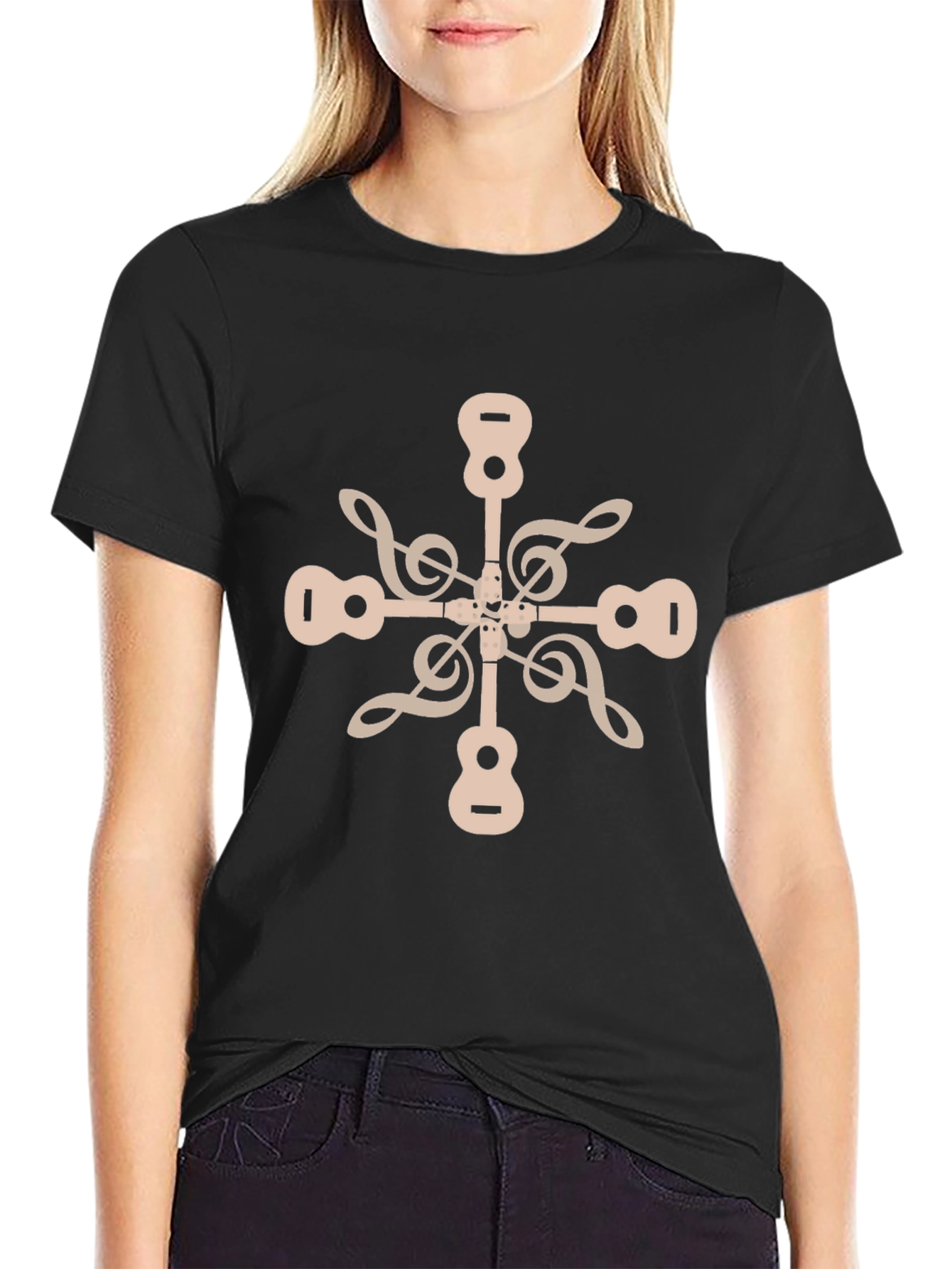 Black Musical Snowflake Graphic Tee - Black Crew Neck view 2