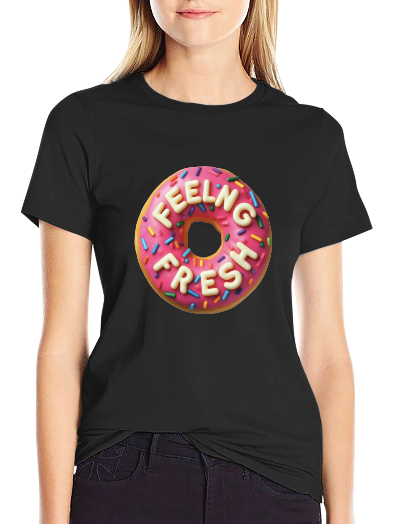 Black Feeling Fresh Donut Graphic Tee - Stylish & Comfortable view 2