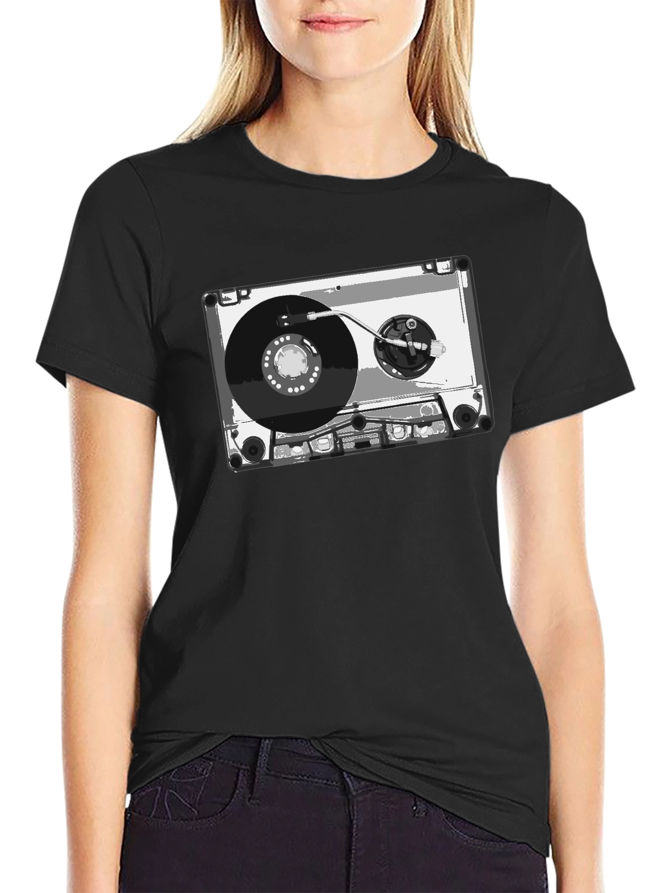 Black Retro Cassette Tape Graphic Tee - Black view 2