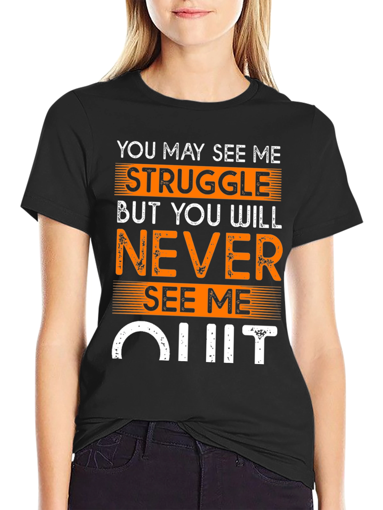 Black Motivational T-Shirt: Never Quit view 2