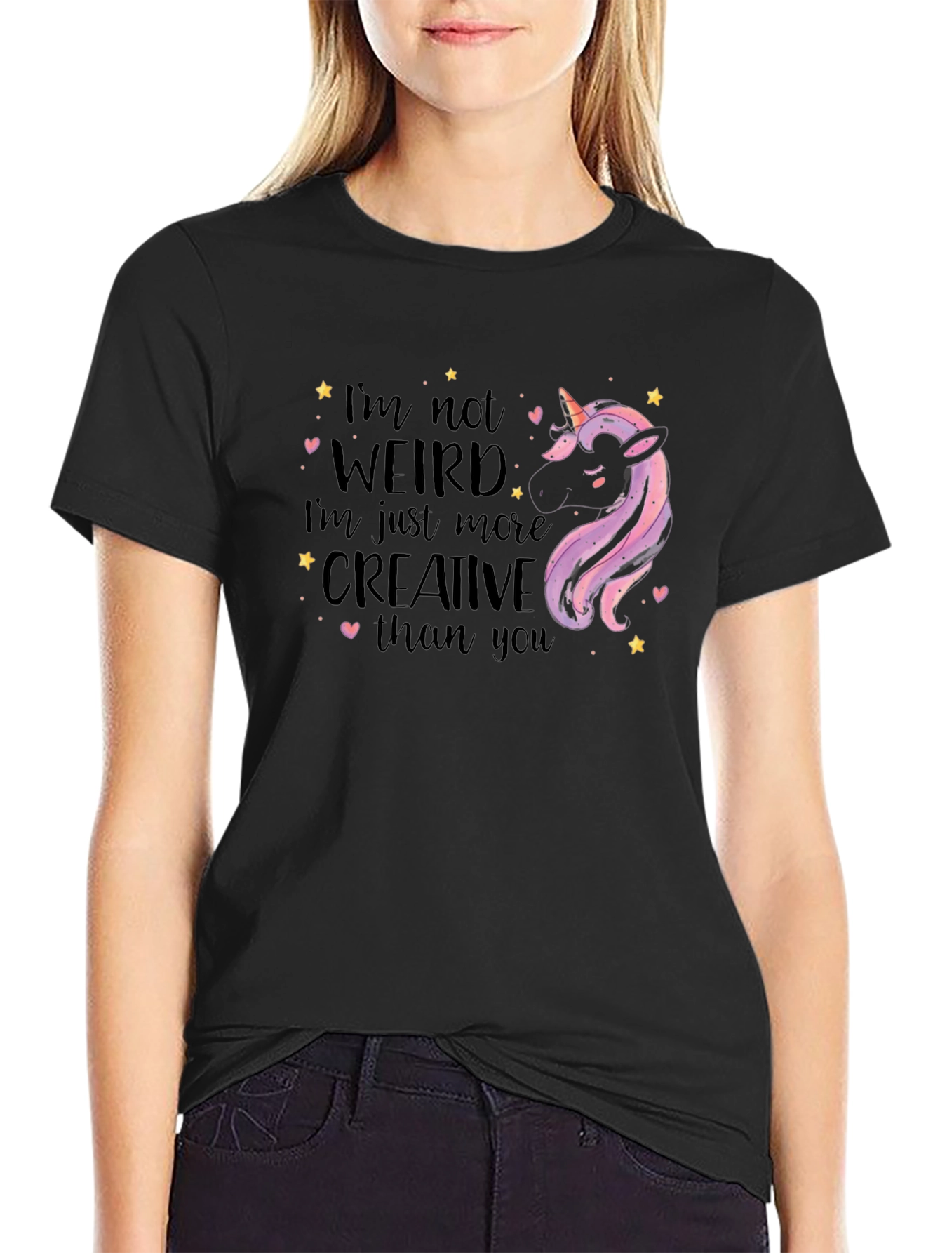 Black Unicorn Weird Creative Graphic T-Shirt view 2