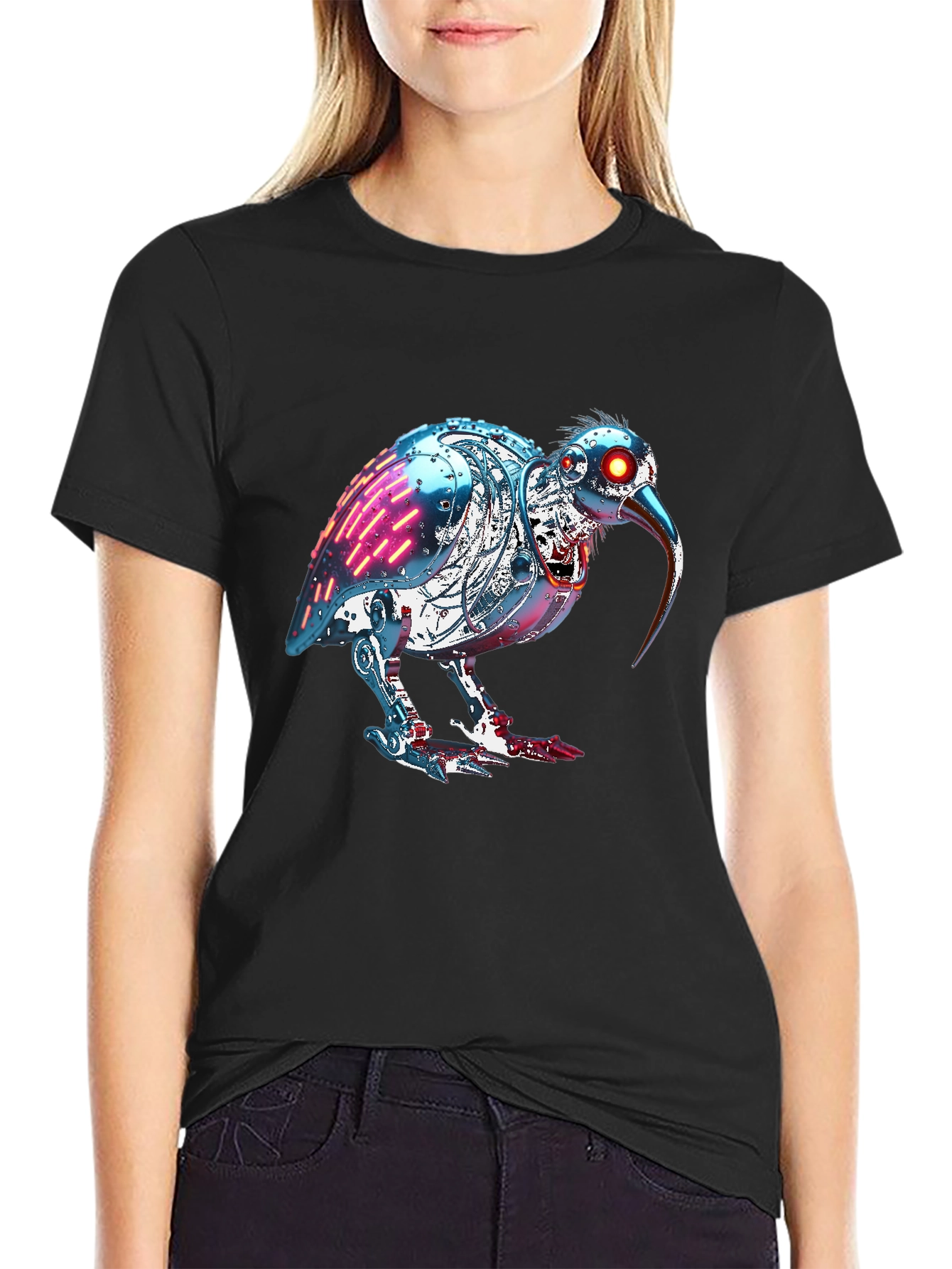 Black Robotic Kiwi Bird Graphic Tee view 2