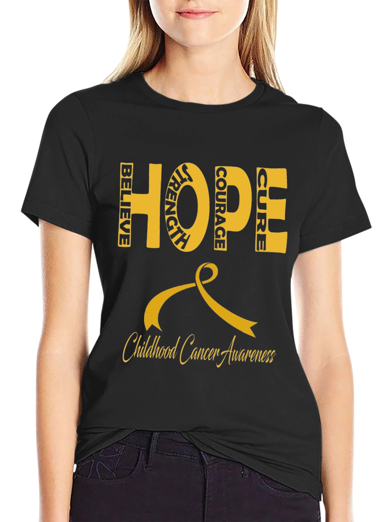 Black Childhood Cancer Awareness Hope T-Shirt view 2
