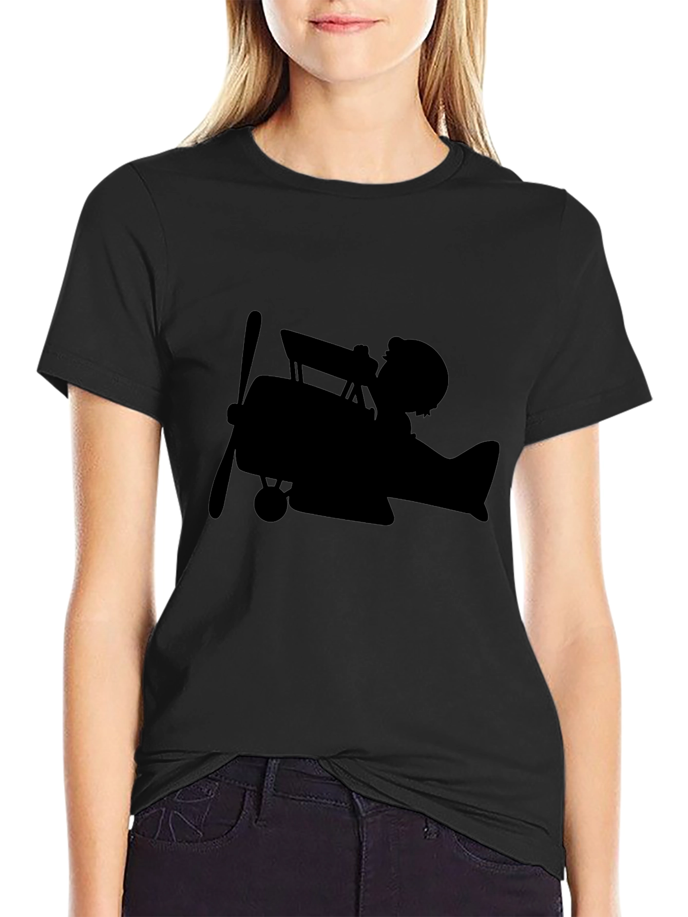 Black Vintage Pilot Plane T-Shirt - Classic Aviation Style view 2