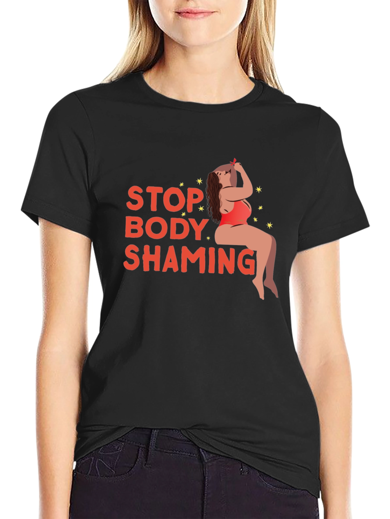 Black Stop Body Shaming Graphic Tee - Black view 2