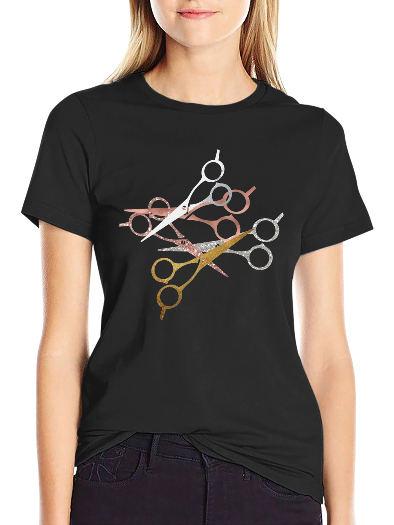 Black Stylish Scissors Graphic T-Shirt - Barber Edition view 2