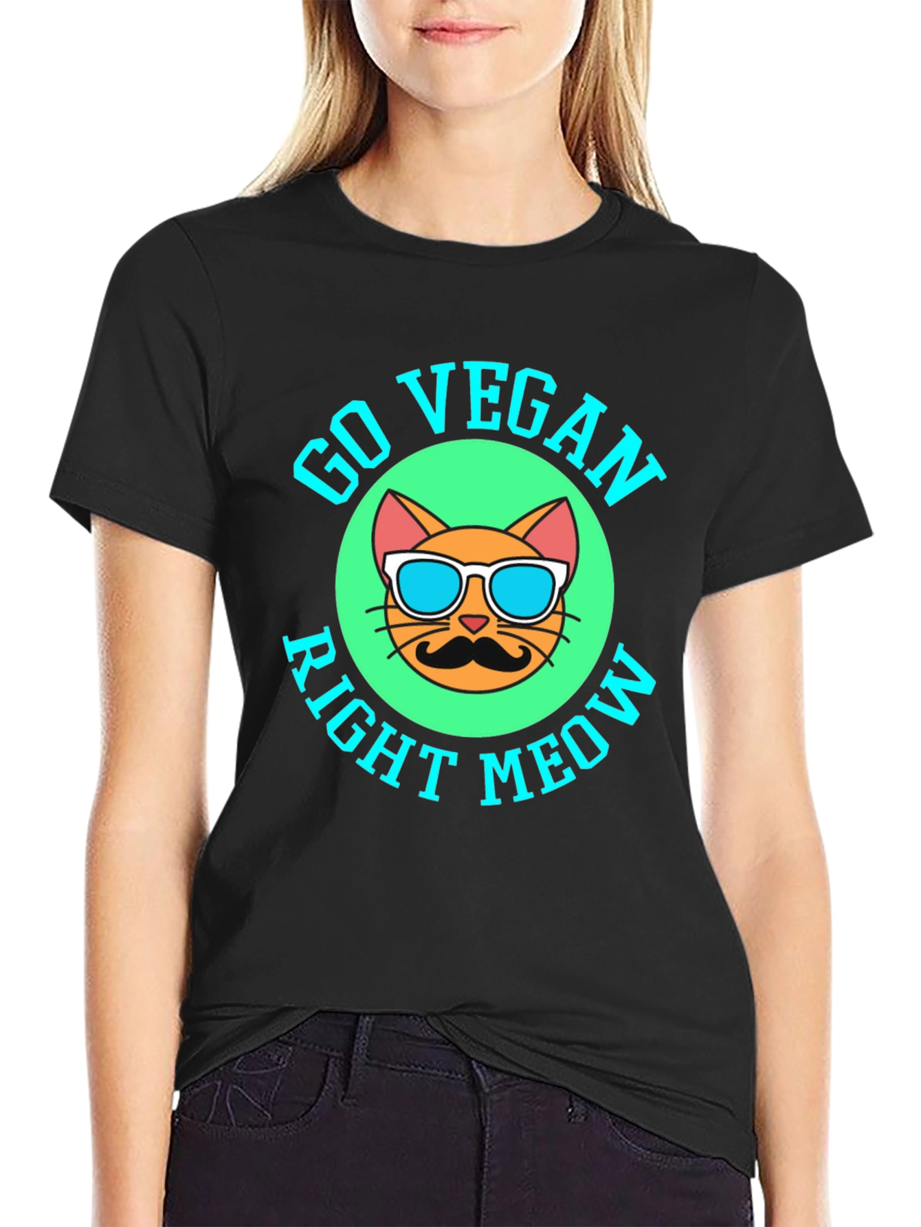 Black Go Vegan Right Meow T-Shirt view 2