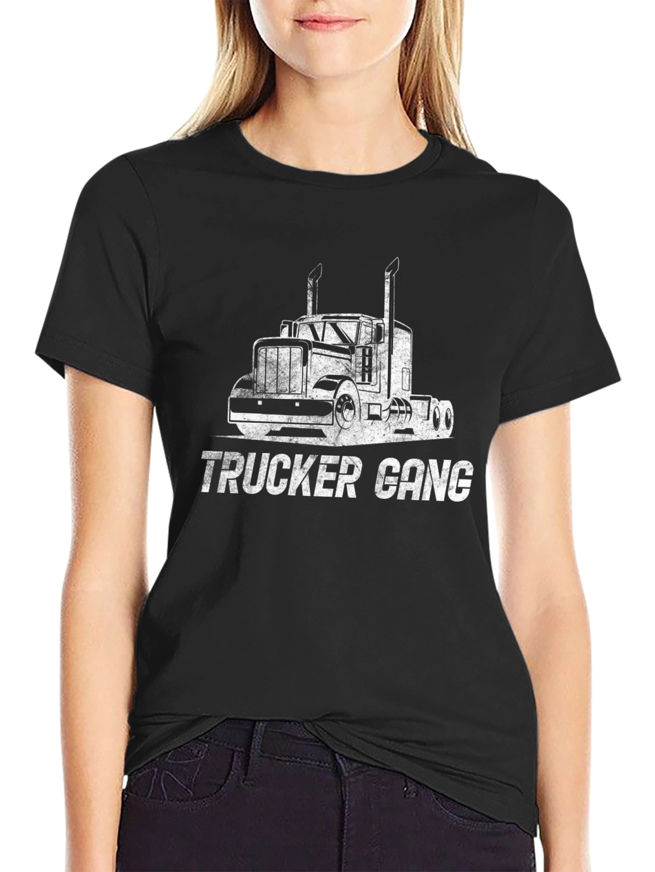 Black Trucker Gang T-Shirt - Bold Graphic Tee view 2