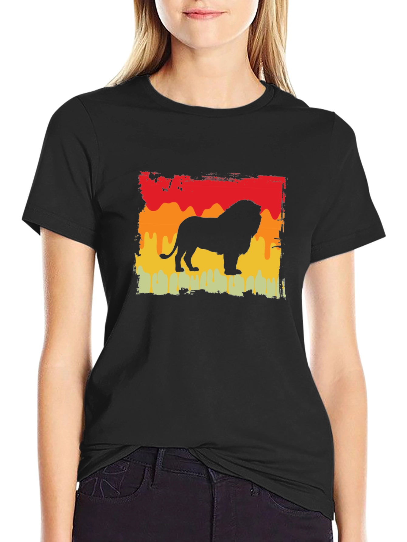 Black Retro Lion Graphic Tee - Classic Style view 2