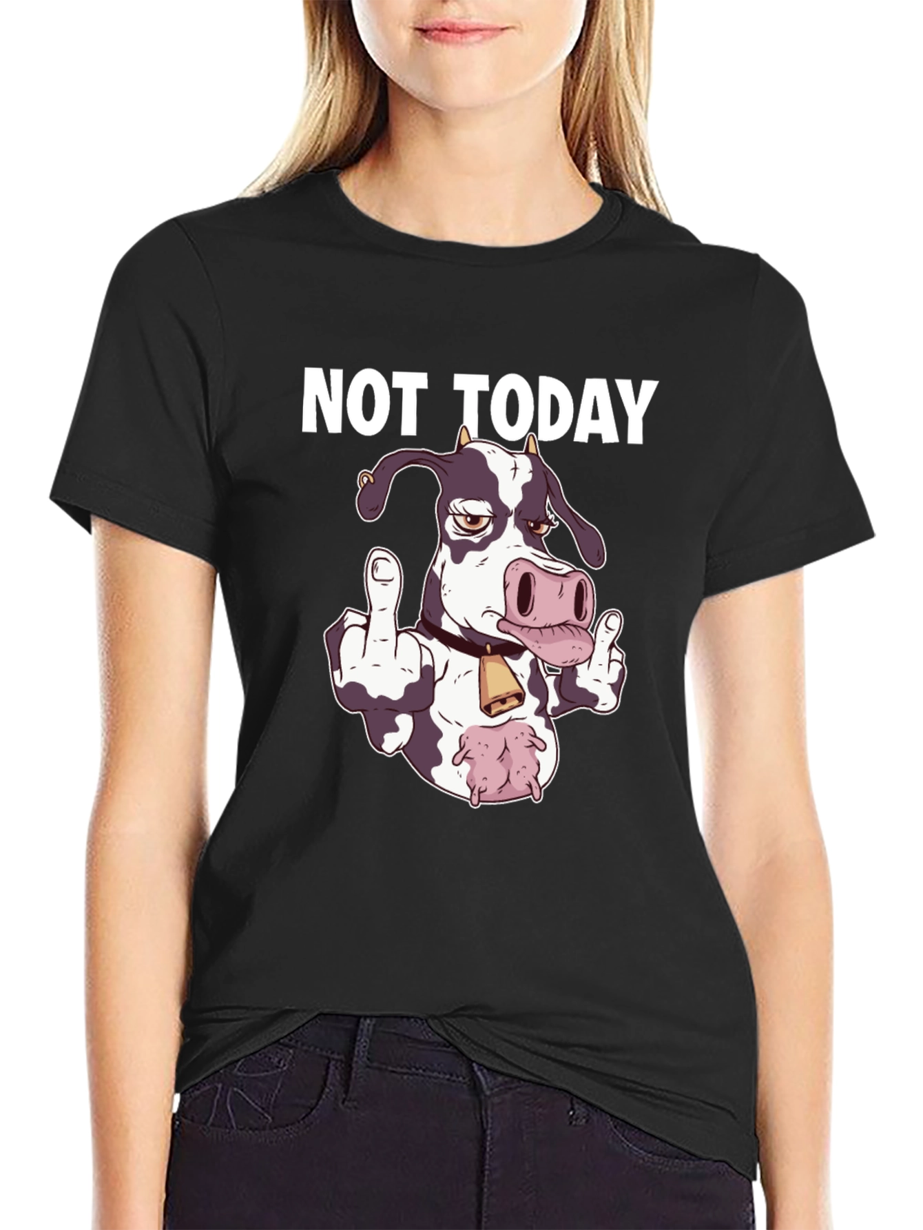 Black Not Today Funny Cow T-Shirt view 2