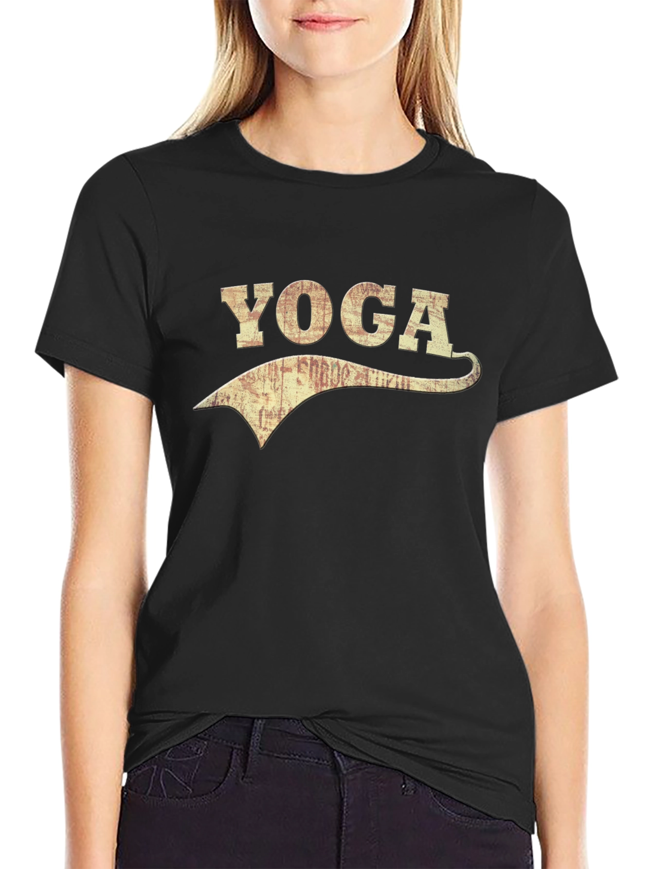 Black Vintage Yoga Graphic Tee - Black Cotton Blend view 2