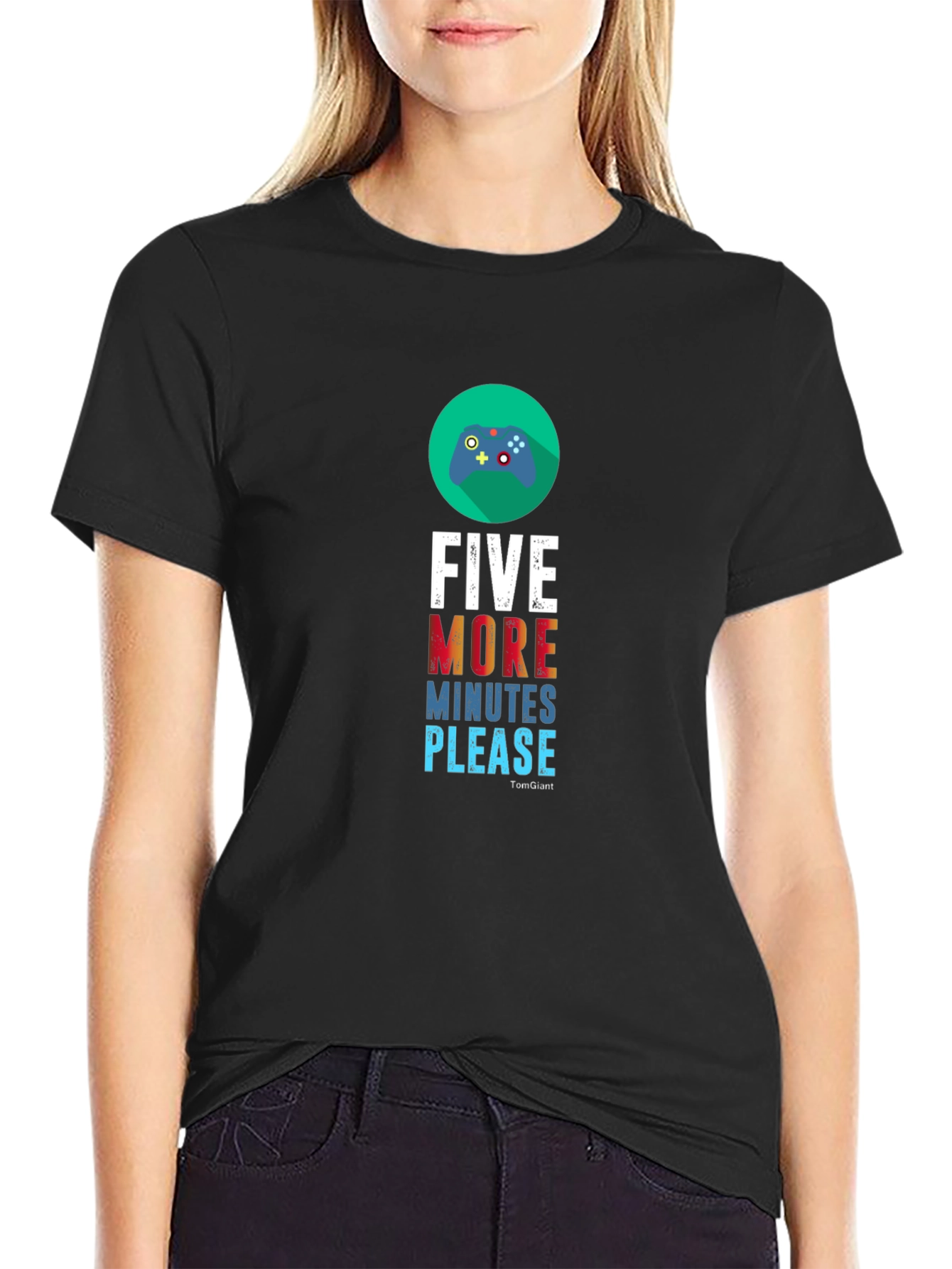 Black Five More Minutes Please Gaming T-Shirt view 2