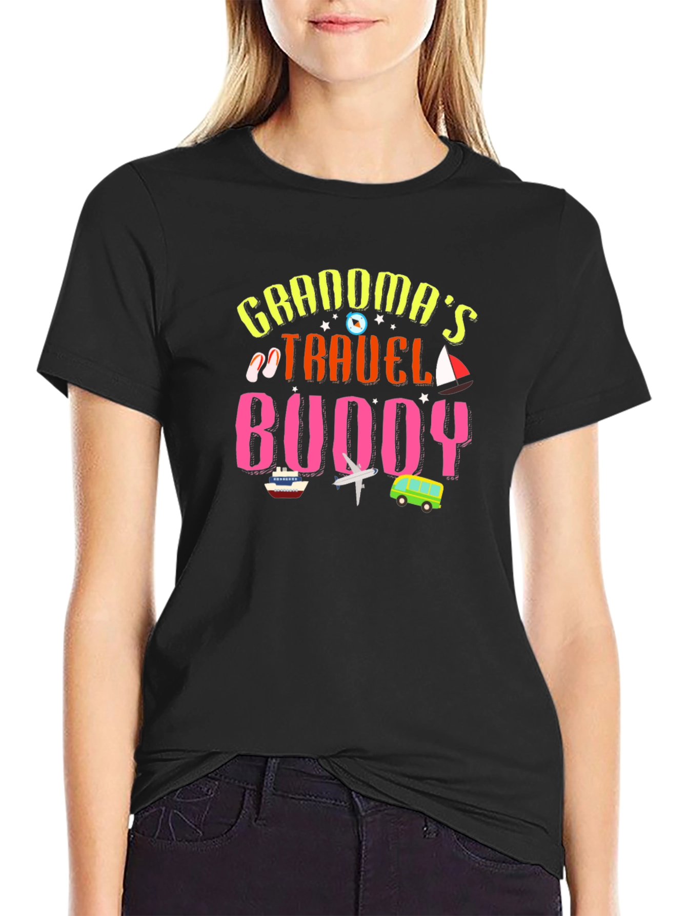 Black Grandma's Travel Buddy Graphic T-Shirt view 2