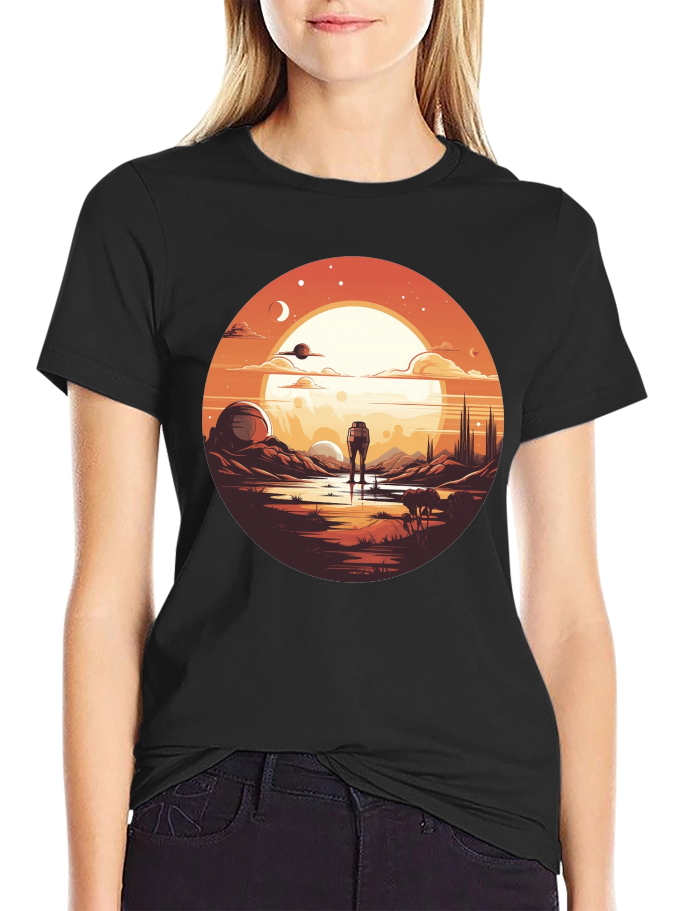 Black Sci-Fi Landscape Graphic Tee view 2