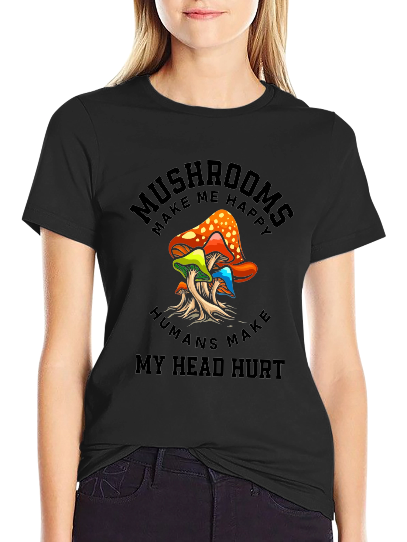 Black Mushrooms Make Me Happy Graphic T-Shirt view 2
