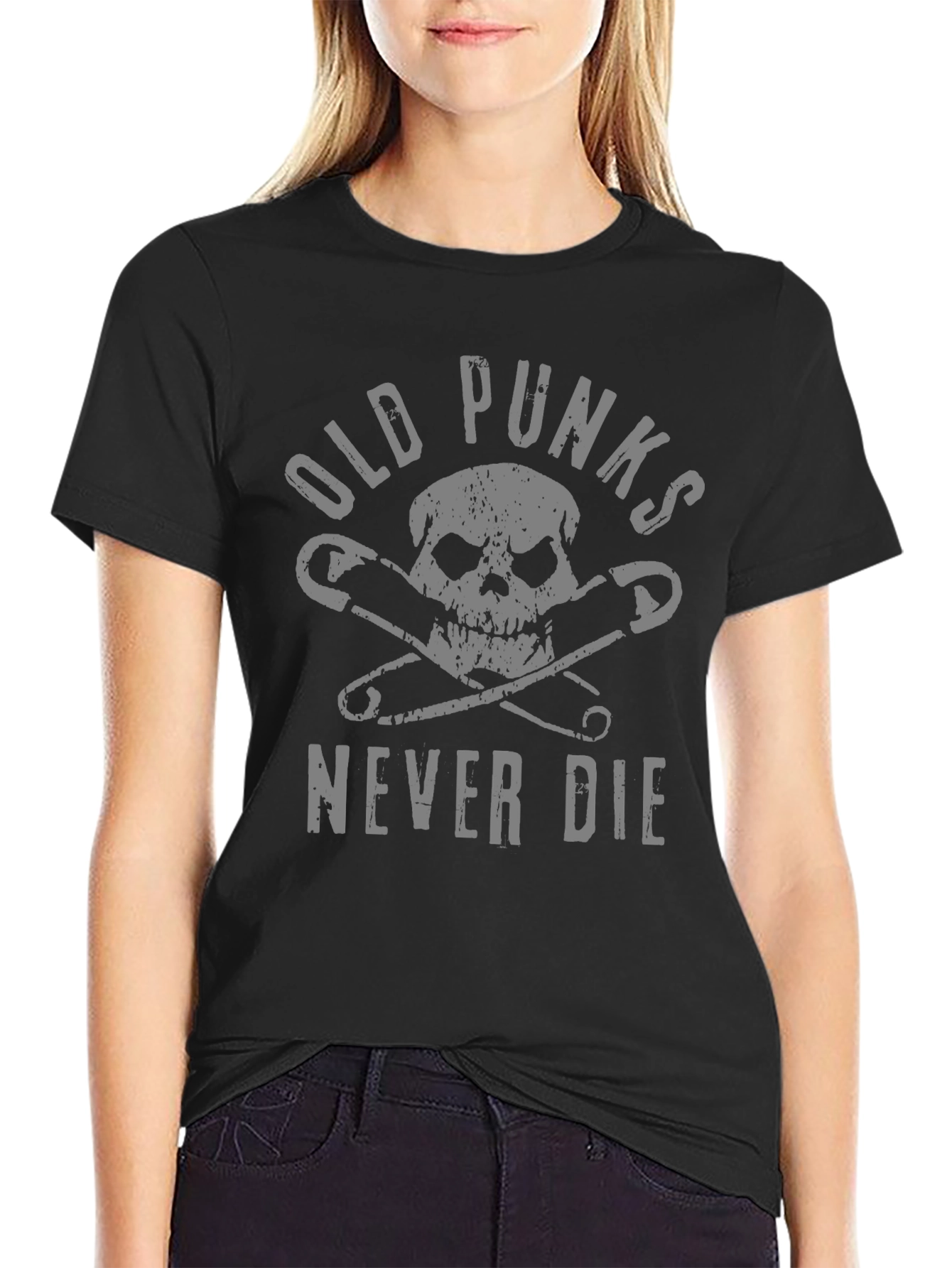 Black Old Punks Never Die Graphic T-Shirt - Punk Rock Apparel view 2