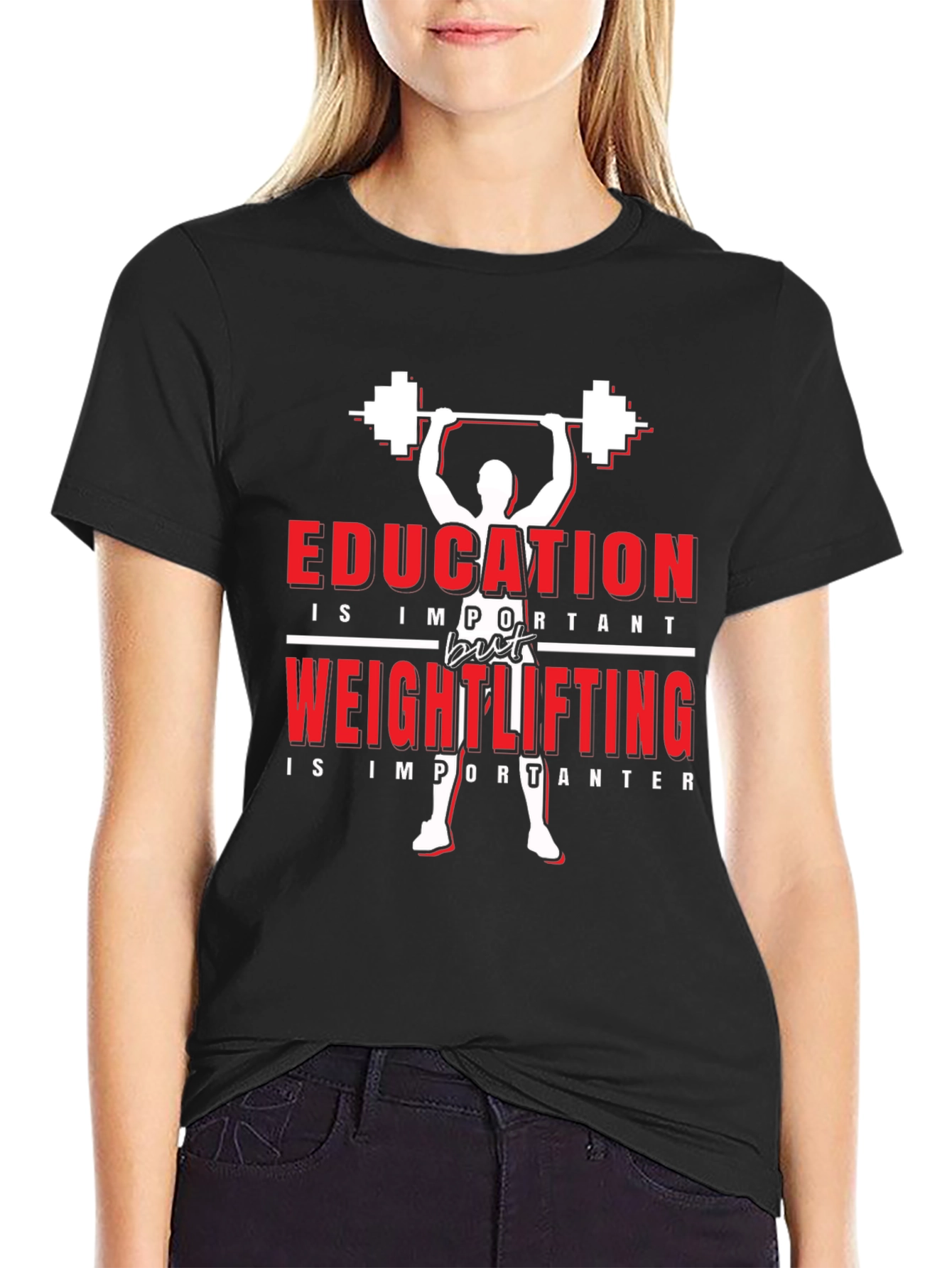 Black Education vs Weightlifting Graphic T-Shirt view 2