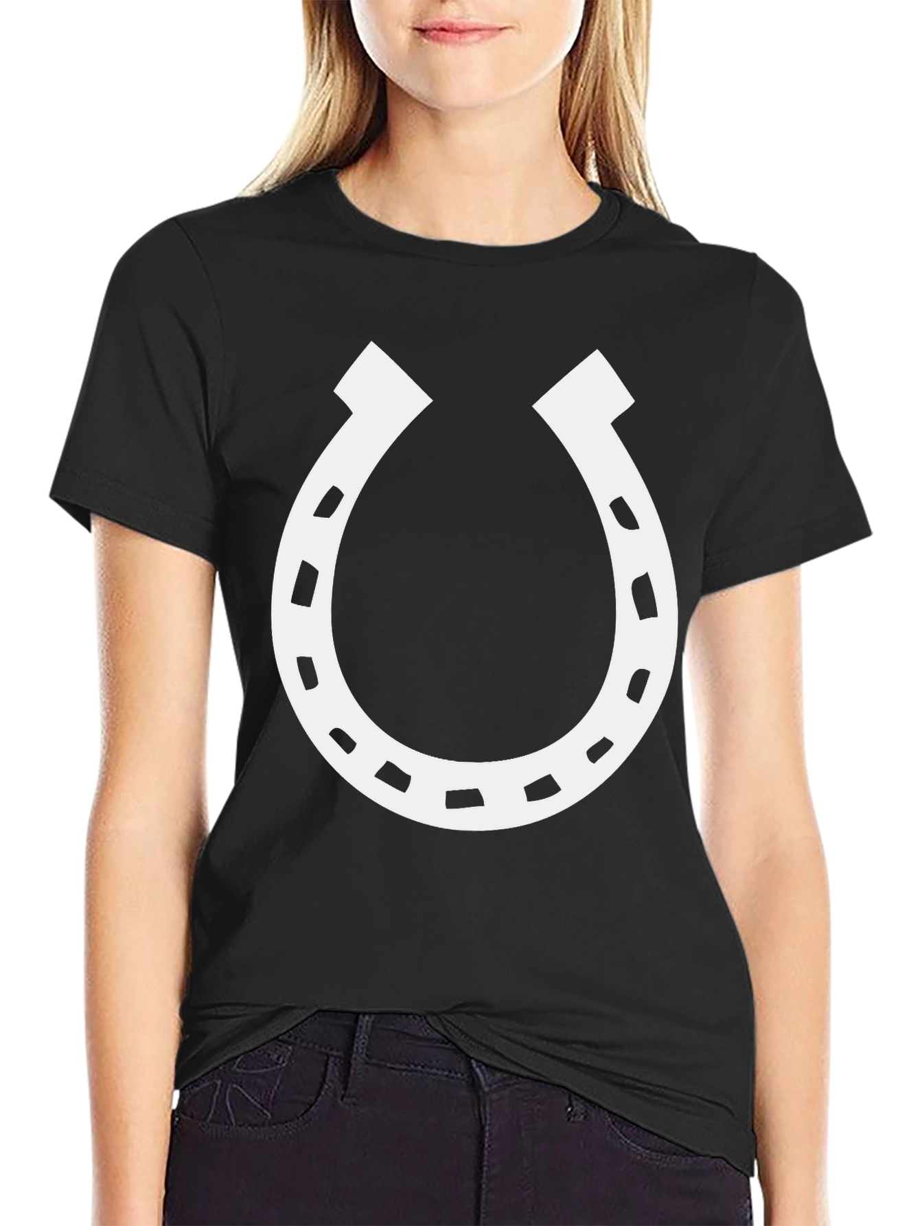 Black Lucky Horseshoe Graphic Tee - Black Cotton Blend T-Shirt view 2