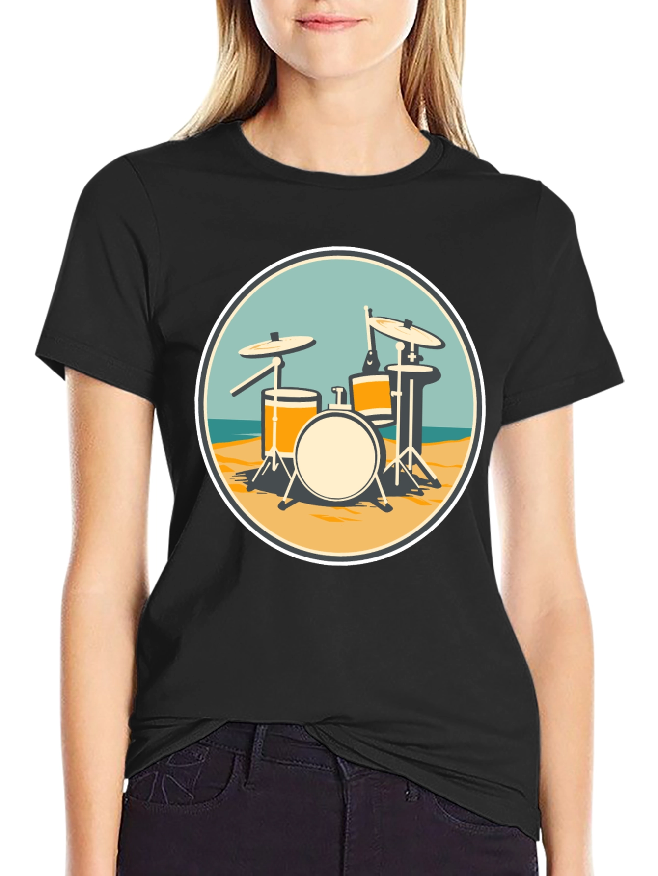Black Drum Set Beach T-Shirt view 2