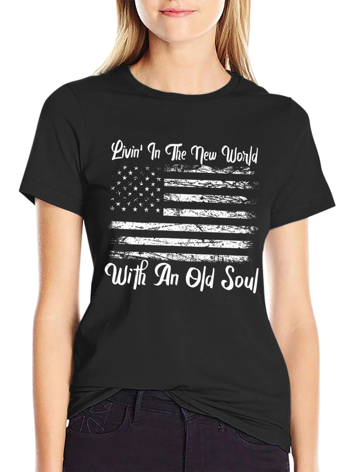 Black Old Soul American Flag T-Shirt view 2