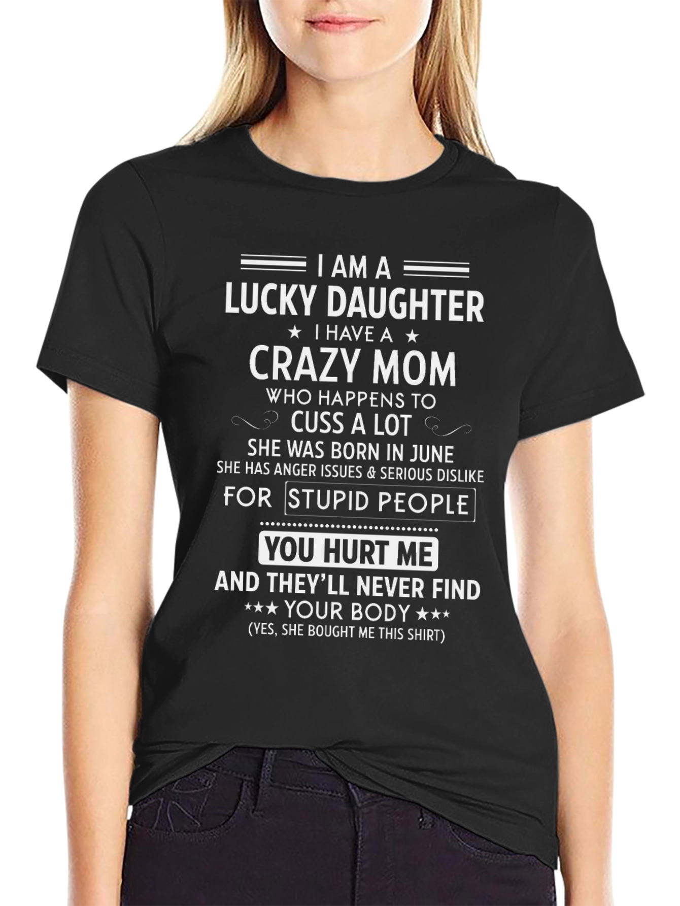 Black Lucky Daughter Graphic Tee - Crazy Mom Edition view 2