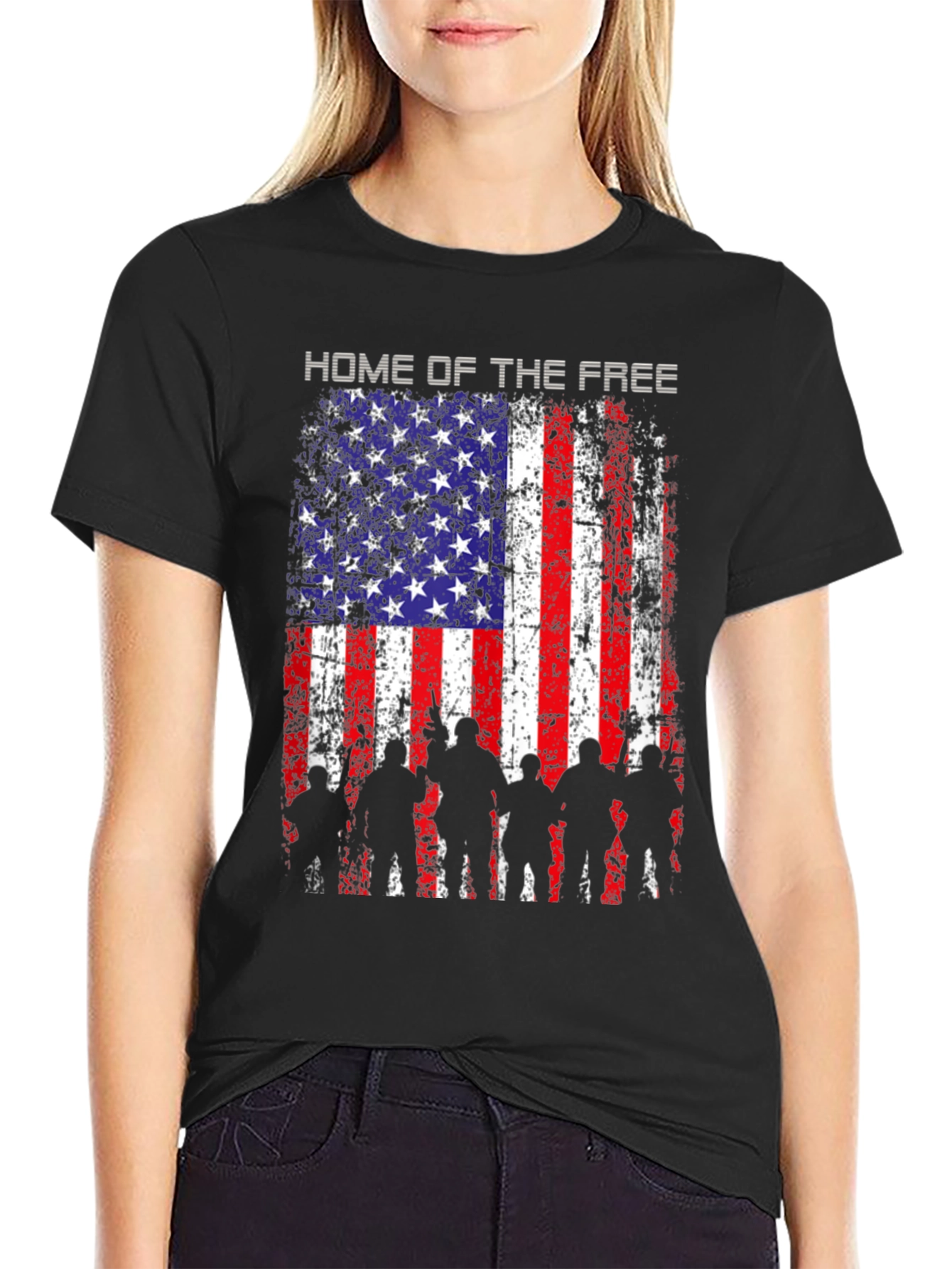 Black Home of the Free American Flag T-Shirt view 2