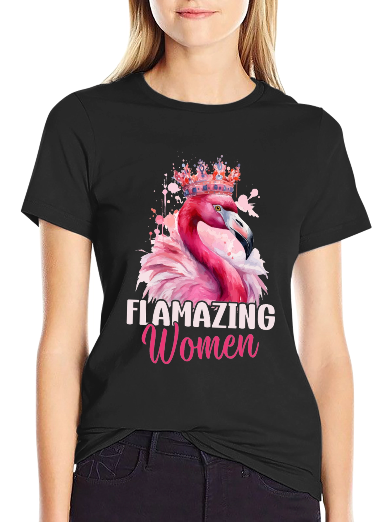 Black Flamazing Women Flamingo T-Shirt view 2