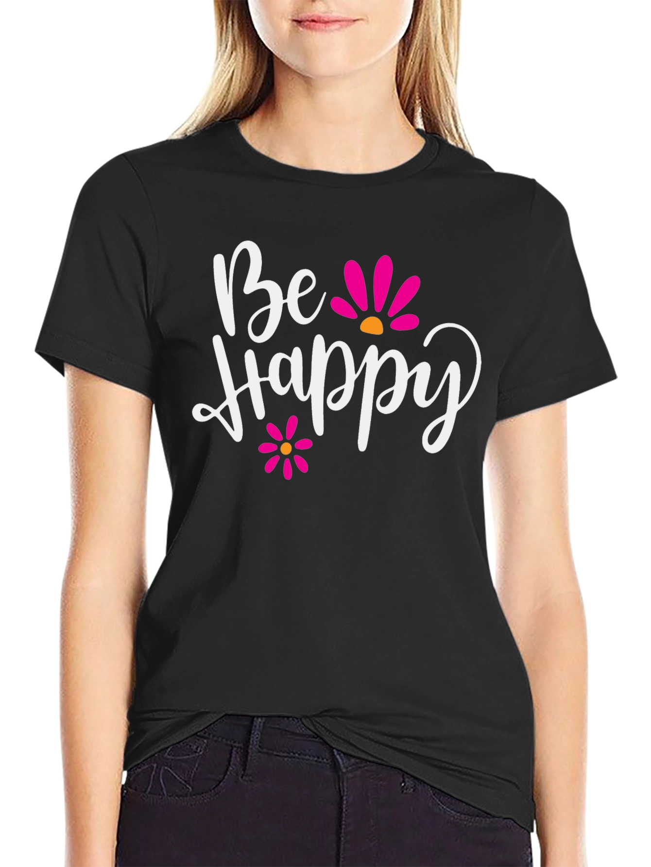 Black Be Happy Graphic Tee - Positive Vibes view 2