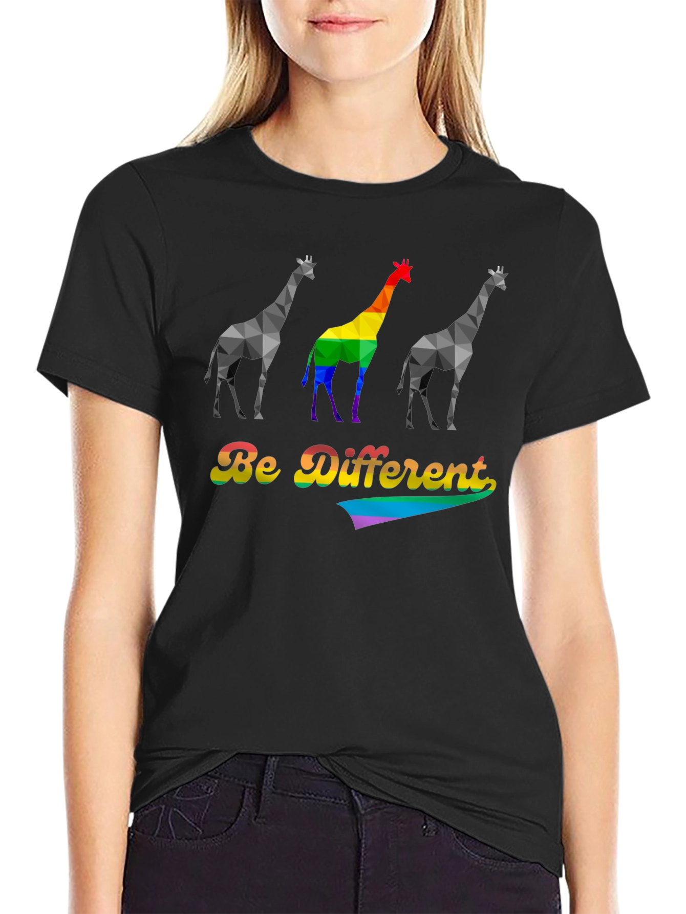 Black Be Different Giraffe Pride T-Shirt view 2