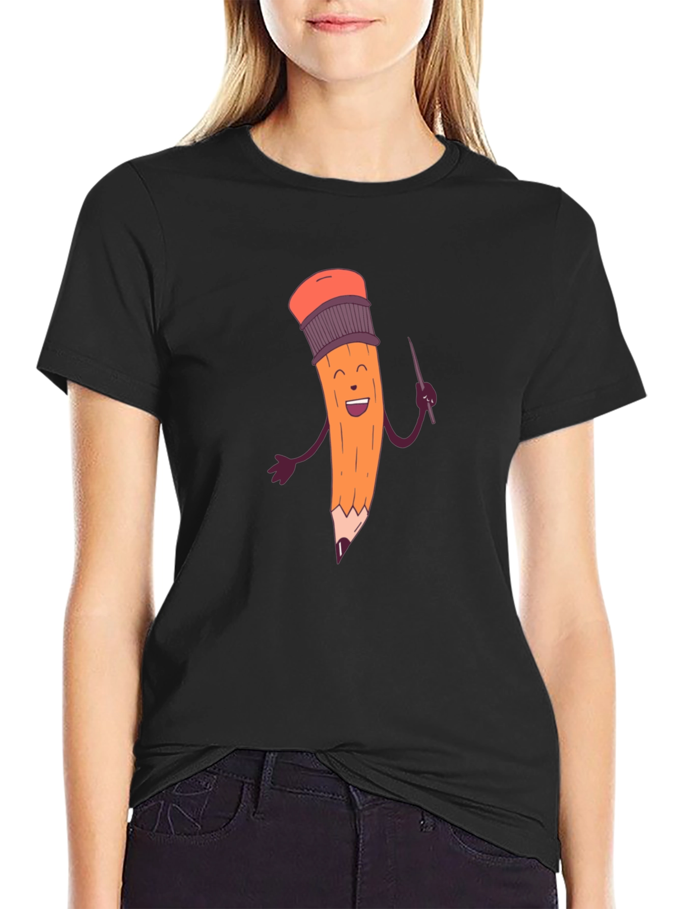 Black Funny Pencil Graphic Black T-Shirt view 2