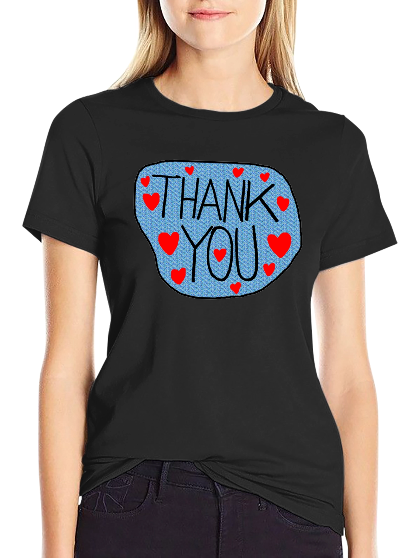 Black Thank You Hearts Graphic Tee - Stylish Casual Comfort view 2