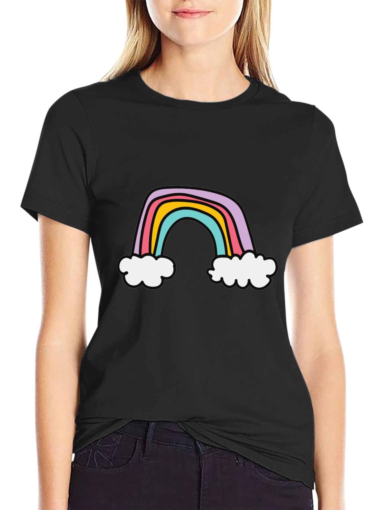 Black Rainbow Graphic Tee - Soft Cotton Blend, Casual Style view 2