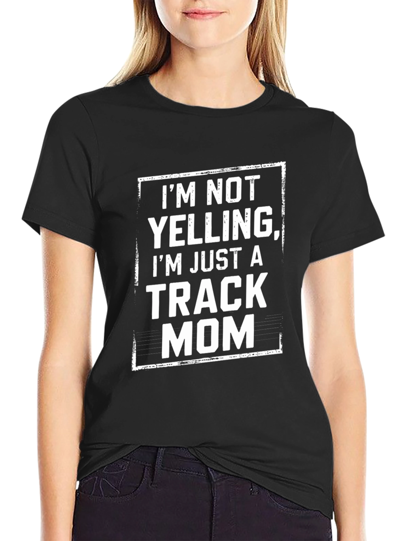 Black Track Mom T-Shirt - Novelty Graphic Tee view 2