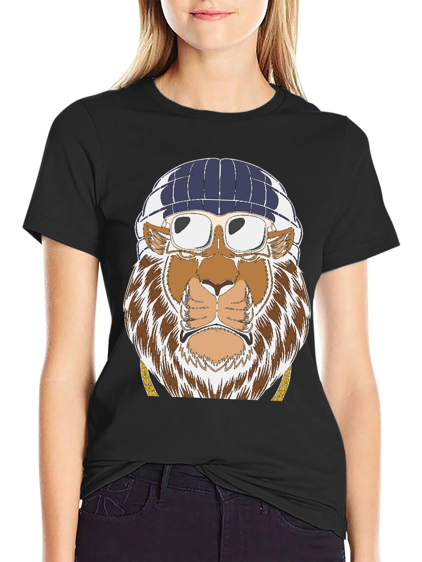 Black Cool Lion Graphic T-Shirt - Streetwear Style view 2