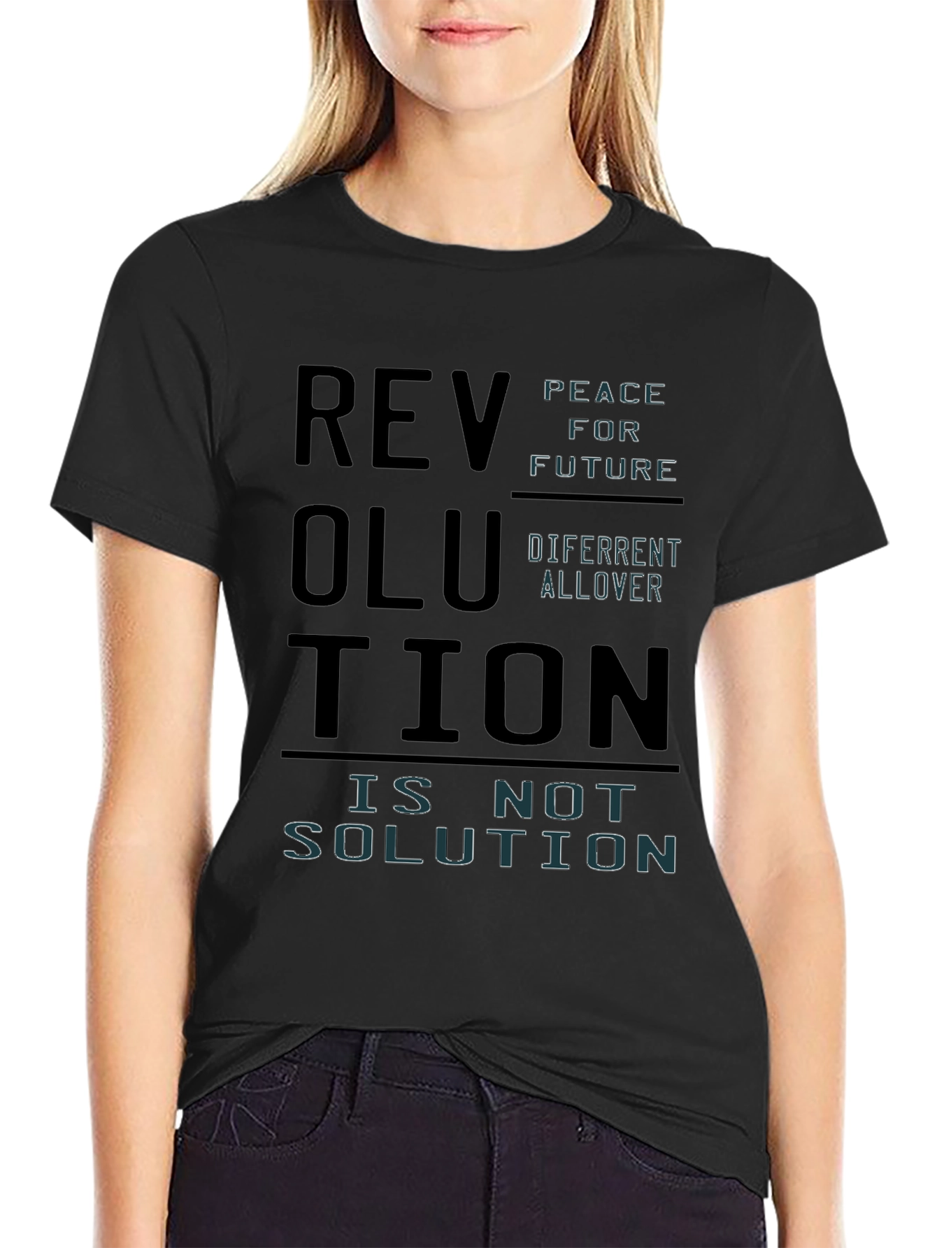 Black Revolution Slogan Graphic Print T-Shirt view 2