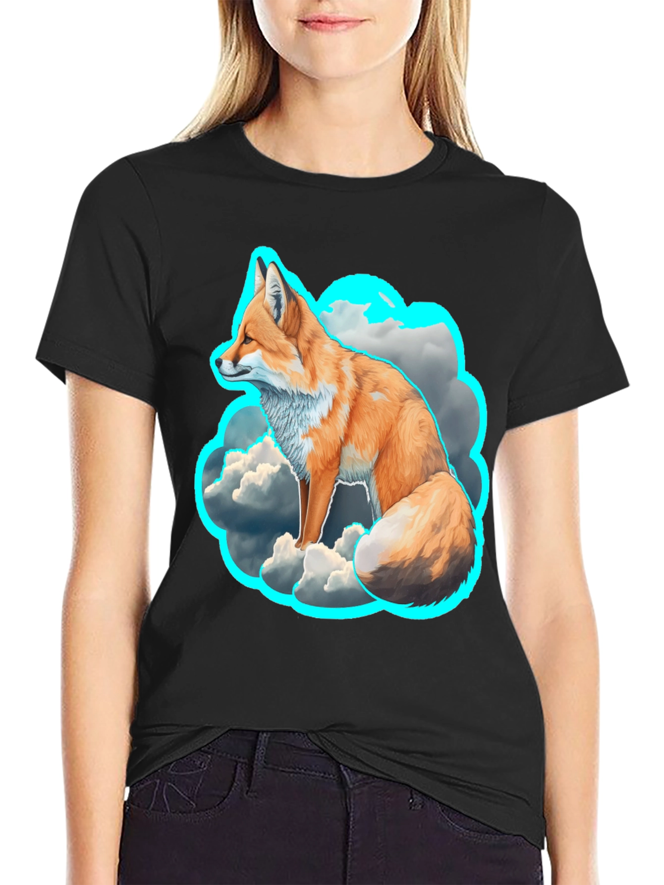 Black Fox in the Clouds Graphic Tee - Unique Design view 2