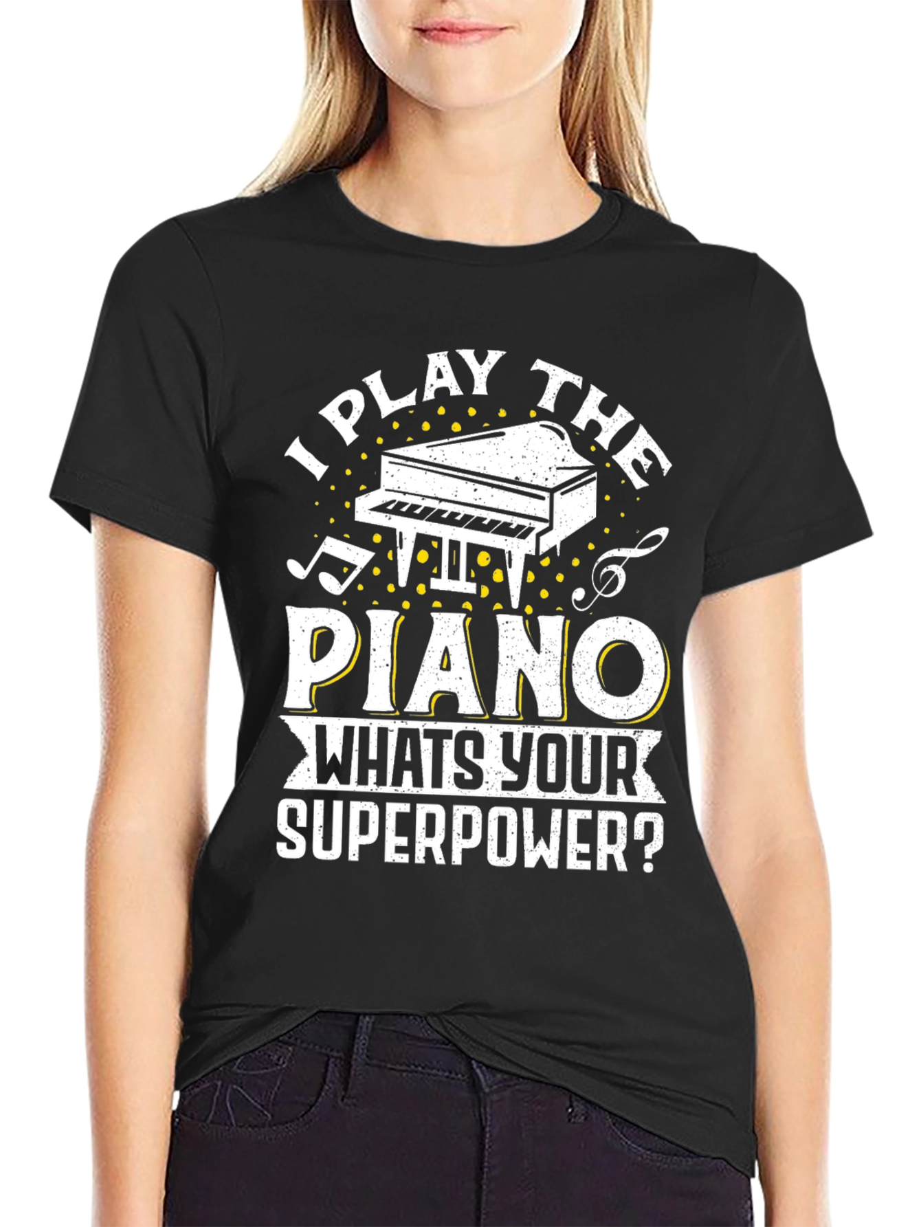 Black I Play the Piano T-Shirt - Musician Superpower Tee view 2