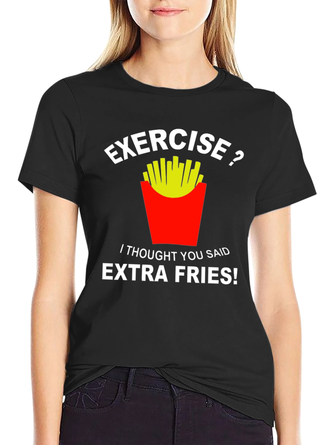 Black Exercise Extra Fries Funny Graphic Tee view 2
