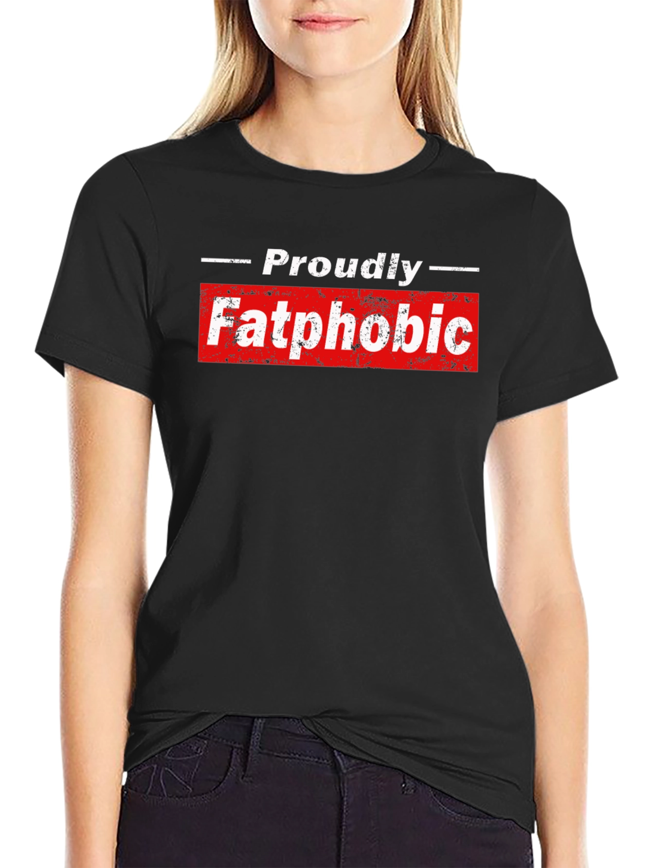 Black Proudly Fatphobic Graphic Tee - Bold Statement Shirt view 2