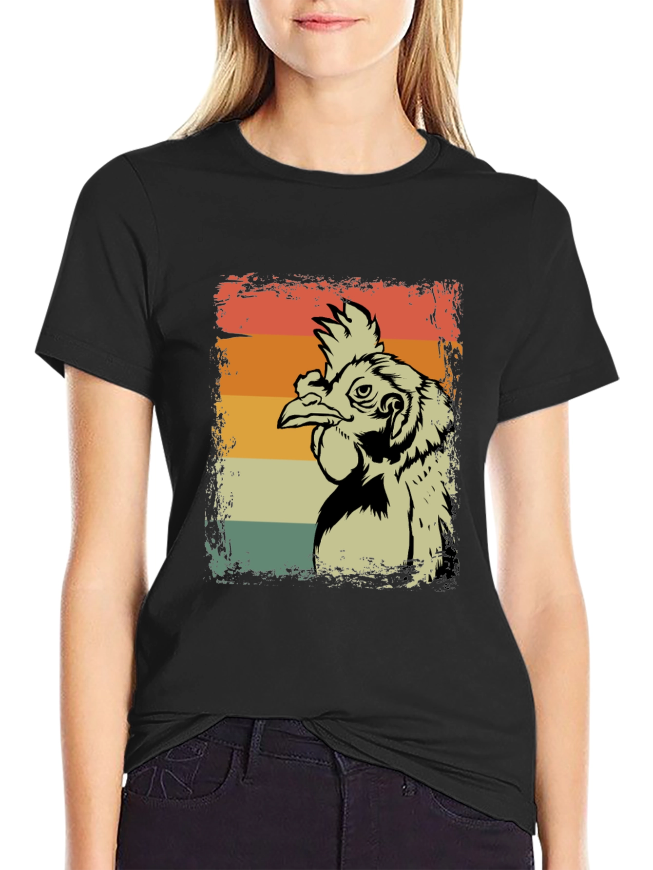 Black Retro Chicken T-Shirt - Vintage Style Graphic Tee view 2
