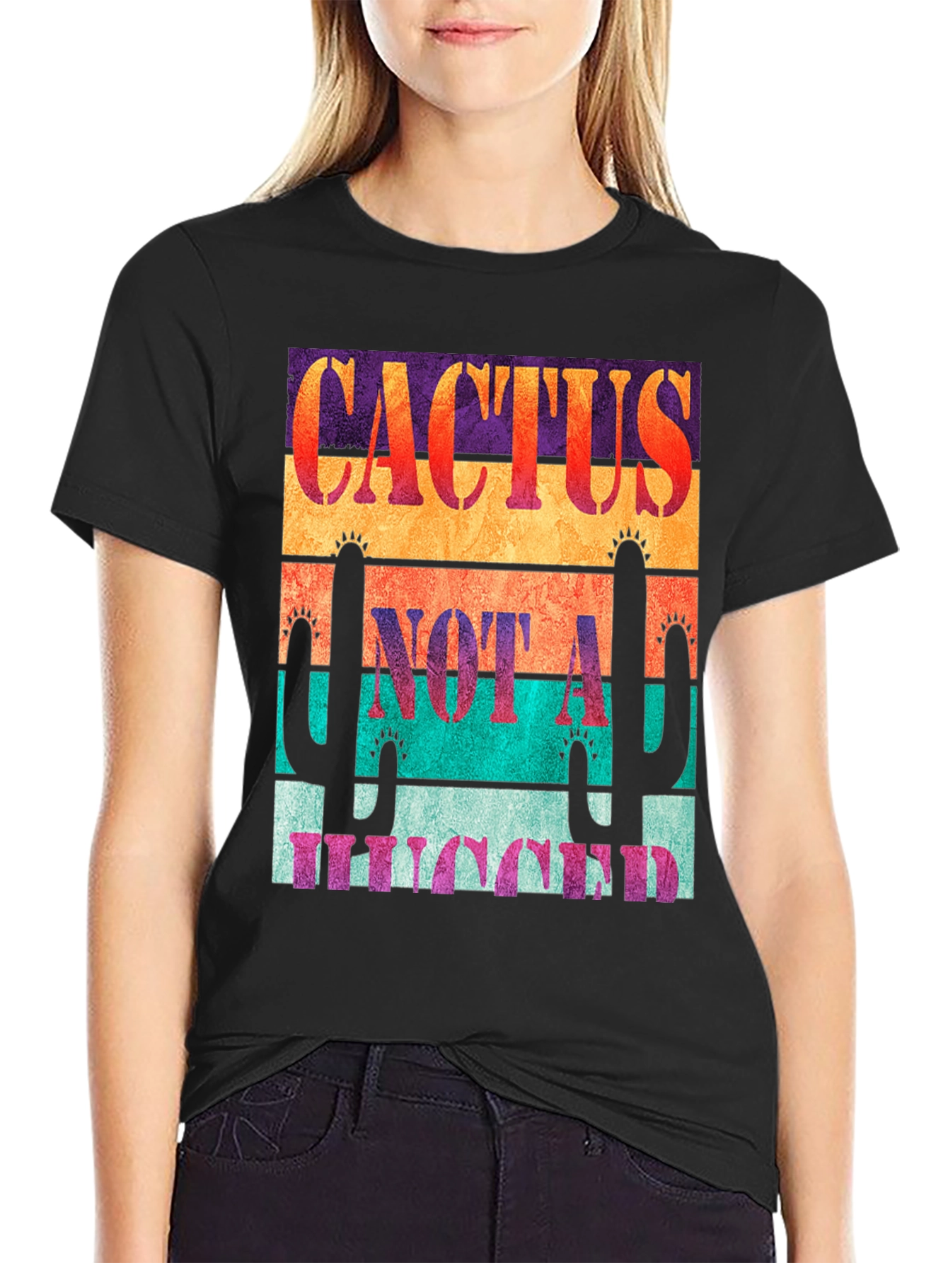 Black Cactus Not A Hugger Graphic Tee view 2