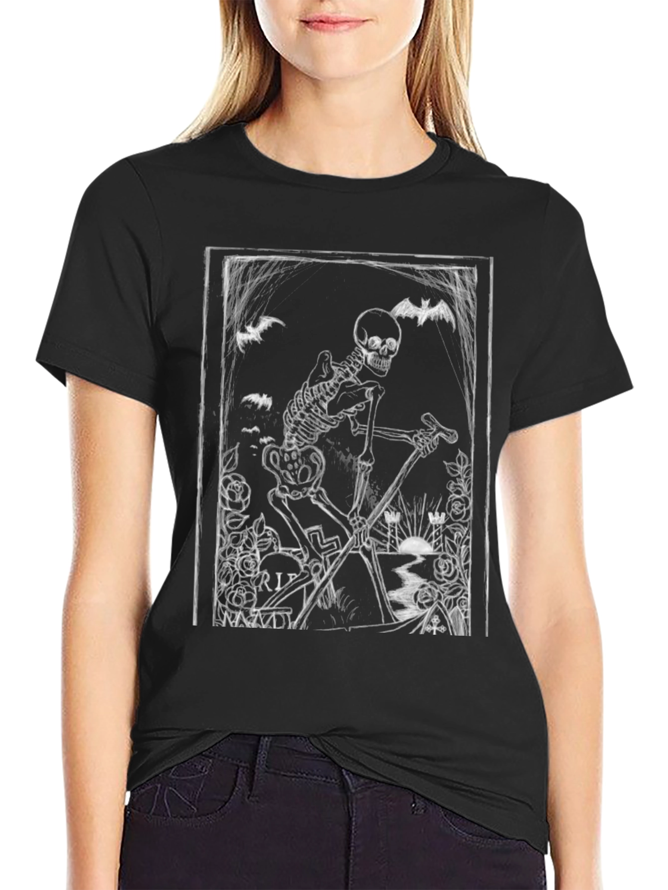 Black Gothic Skeleton Grim Reaper Black T-Shirt view 2