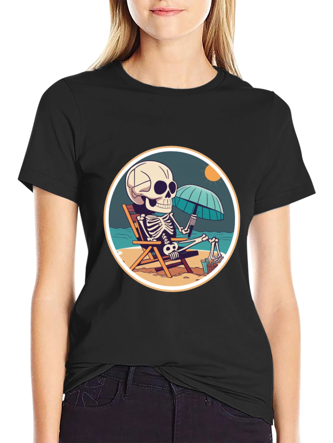 Relaxing Skeleton Beach Graphic Tee - Men's Black T-Shirt - 2