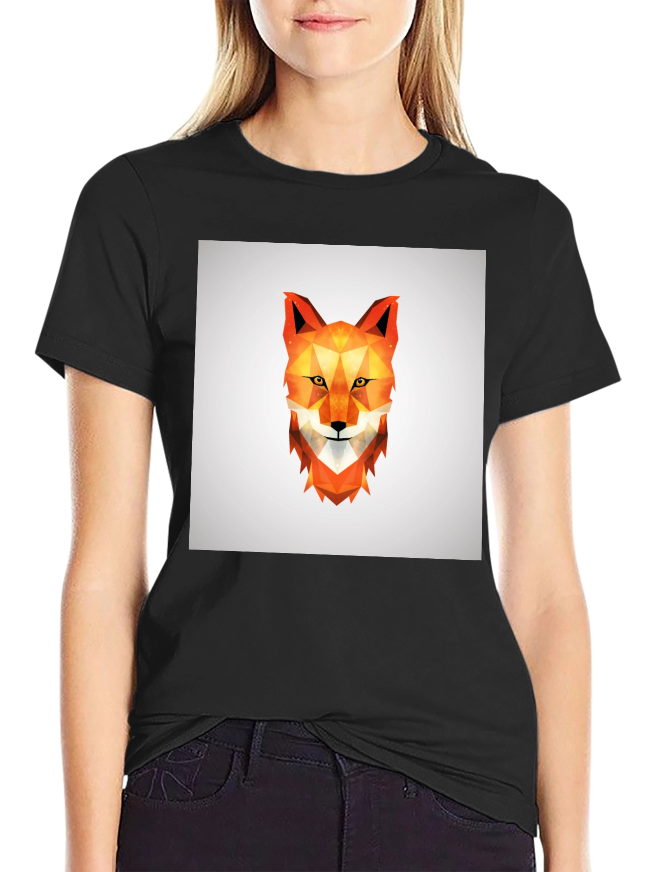 Black Geometric Fox Tee - Modern Graphic Print view 2