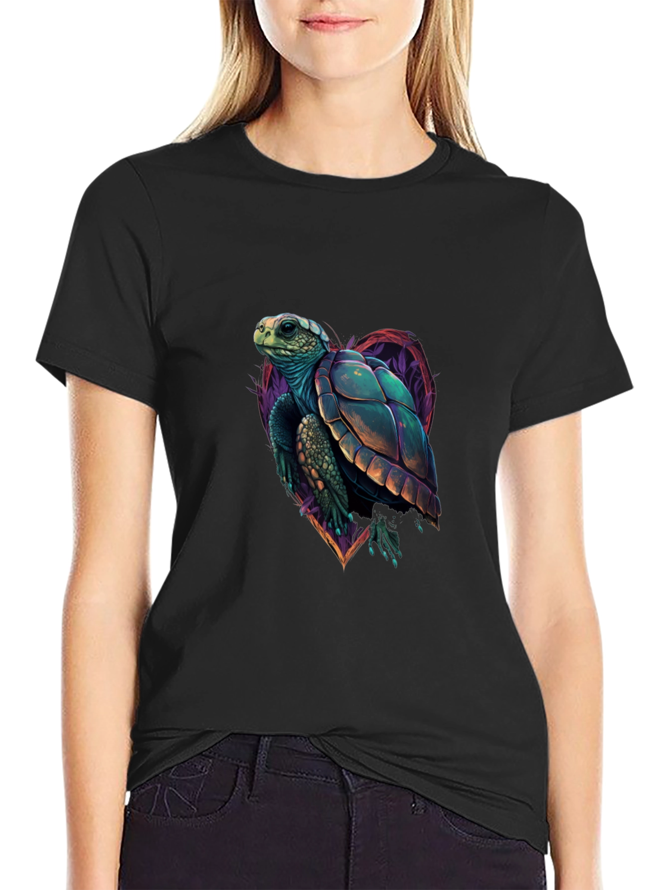 Black Sea Turtle Graphic Tee - Heart Turtle view 2