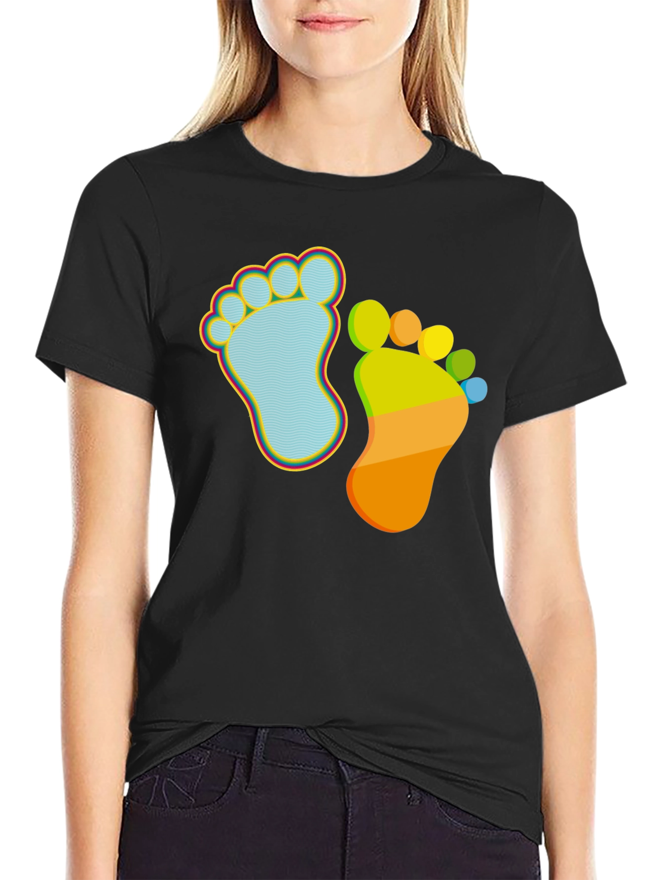 Black Whimsical Footprint Graphic Tee - Funky Feet Fashion view 2