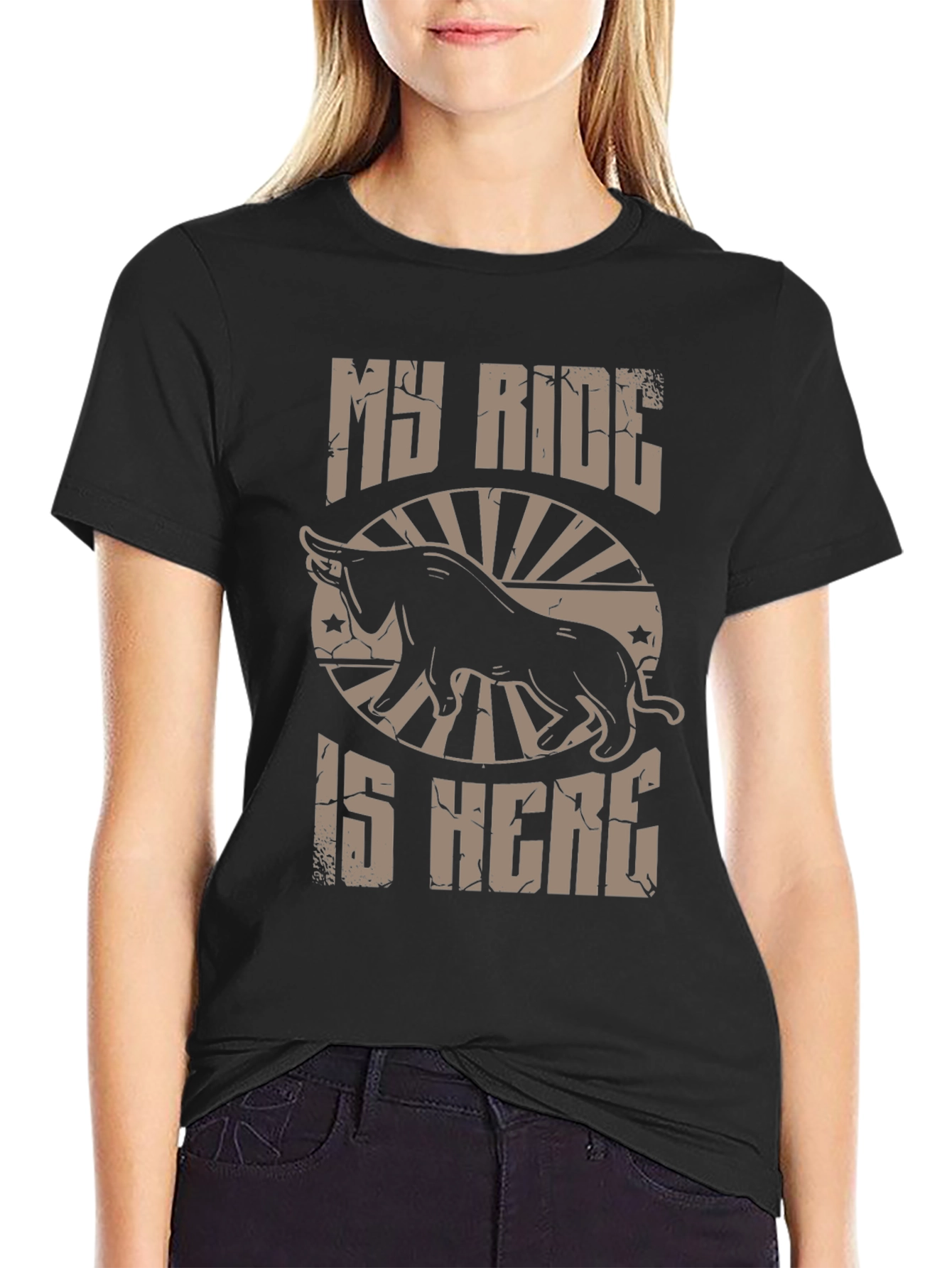 Black My Ride is Here Bull T-Shirt - Black Cotton Tee view 2